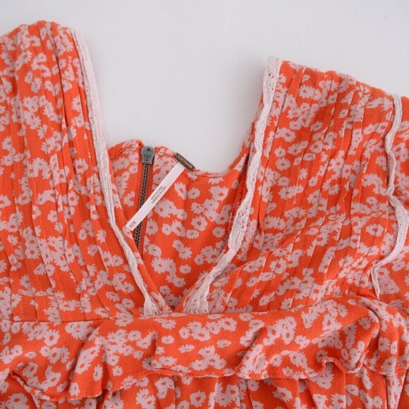 Free People  Like You Best Orange Flora Long Sleeve Mini Dress M - Picture 9 of 12